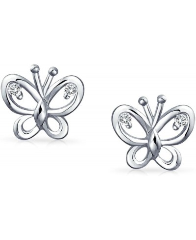 Tiny Delicate Cubic Zirconia Accent CZ Open Garden Butterfly Stud Earrings For Women For Teen 925 Sterling Silver $15.81 Stud