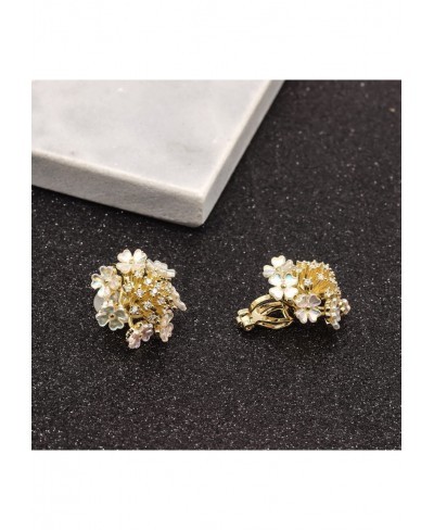 Flower Snowflake Shape Zirconia Crystal Shells Golden Clip On Earrings Non Pierced Stud for Women Girls $11.42 Clip-Ons