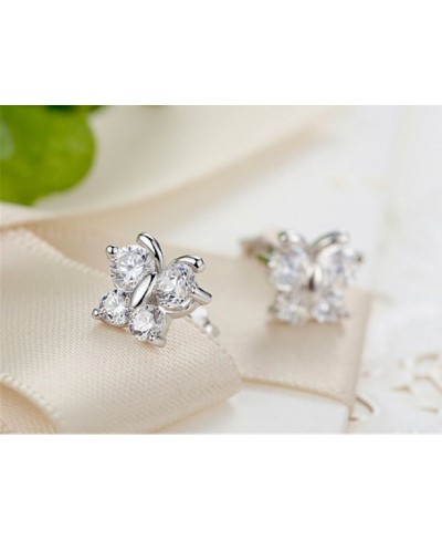 Lingduan Ladies Fashion Cute Butterfly Studs 14K White Gold Round White Diamond Ladies Butterfly Stud Earrings $11.00 Stud