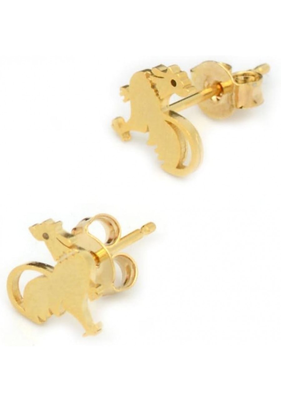 Chicken and Rooster Brass Stud Earrings (Minimalist Geometric Genuine Gold Plated Jewelry BN116-E) $13.37 Stud