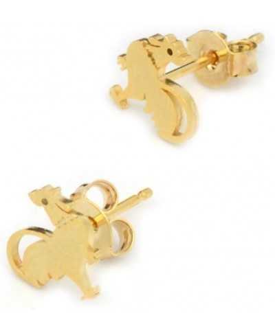Chicken and Rooster Brass Stud Earrings (Minimalist Geometric Genuine Gold Plated Jewelry BN116-E) $13.37 Stud