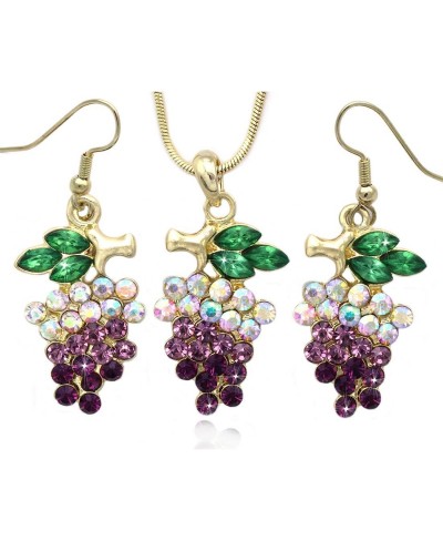 Purple Lavdender Crystal Grapes Fruit Charm Jewelry Set $15.43 Jewelry Sets