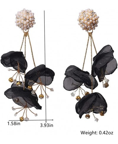 Bohemia Emulation Fabric Flower Earrings for Women Hand Made Lace Tassel Rhinestone Pearl Earrings Dangle $14.64 Drop & Dangle
