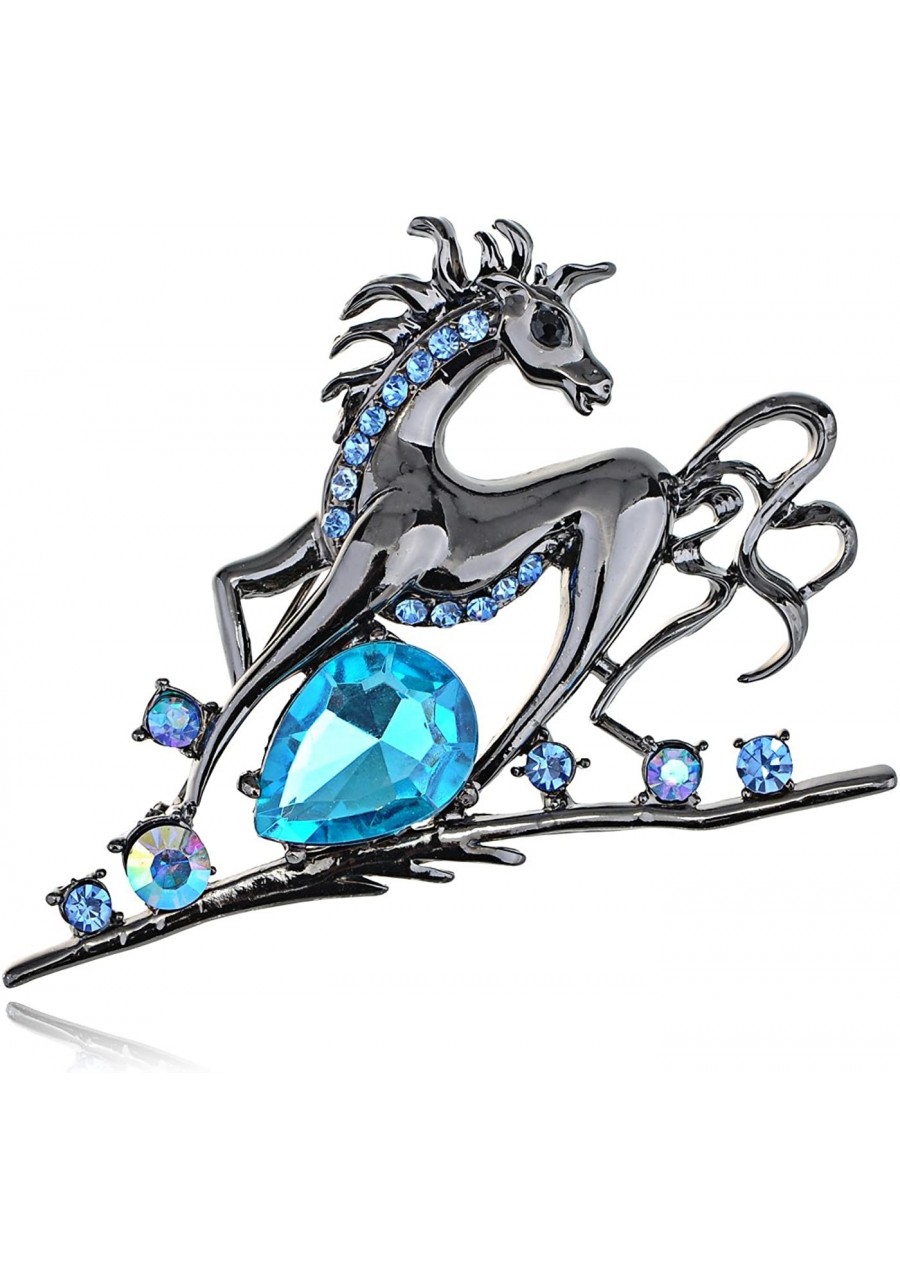Gun Metal Tone Sapphire Colored Rhinestones Horse Stallion Brooch Pin $18.42 Brooches & Pins