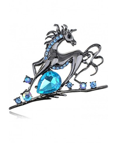 Gun Metal Tone Sapphire Colored Rhinestones Horse Stallion Brooch Pin $18.42 Brooches & Pins