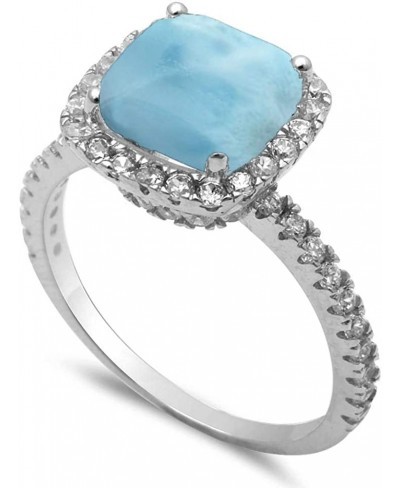 3ct Cushion Natural Larimar & Cubic Zirconia .925 Sterling Silver Ring Sizes 5-10 $36.93 Statement