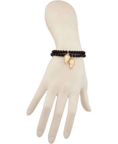 Gold Best Friends BFF Black Beaded Stretch Heart Charm Bracelet Set (2pc) $8.50 Stretch
