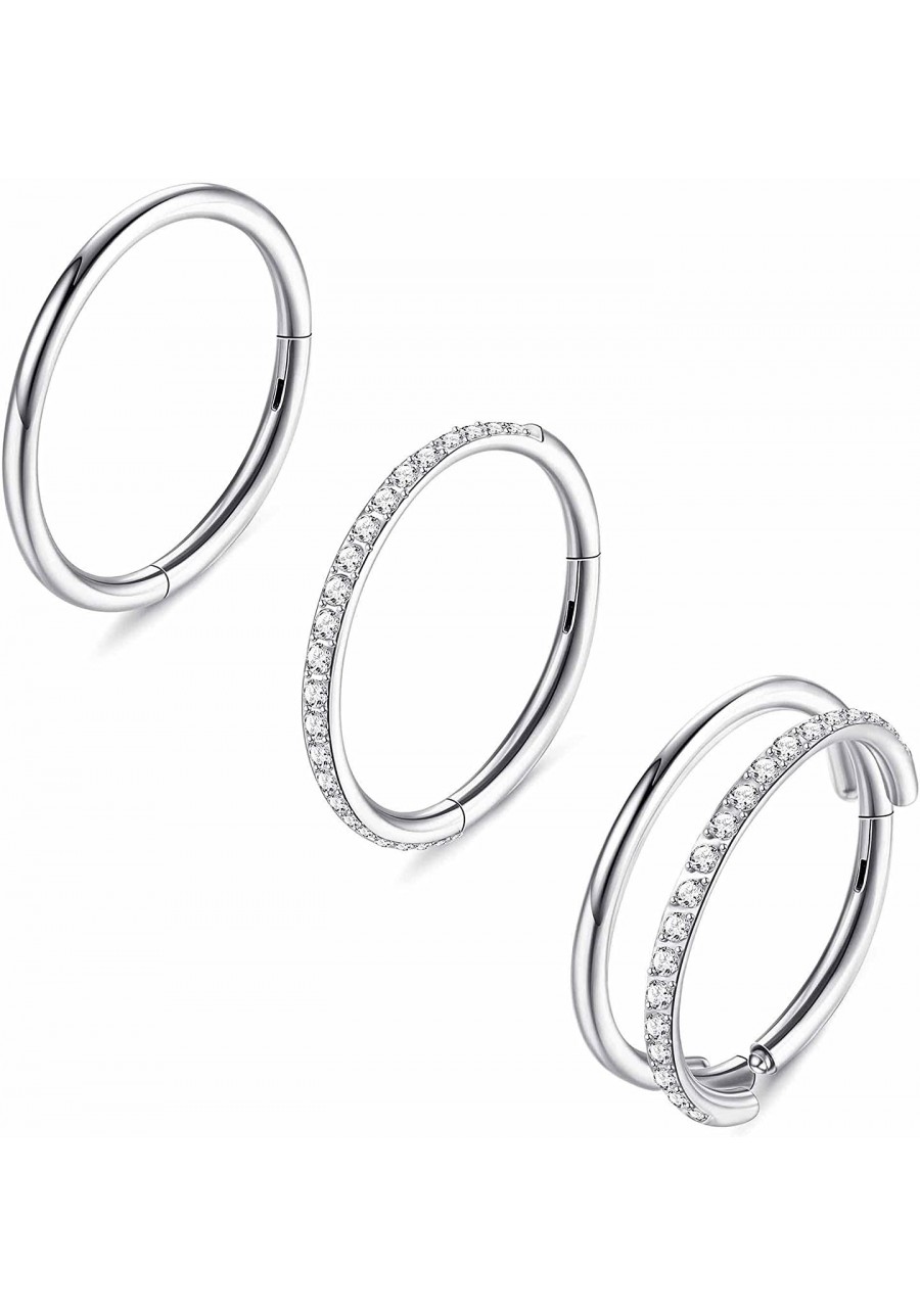 3Pcs 18G Nose Rings Hoops for Women Men Surgical Steel Septum Ring Segment Hinged Clicker Nose Ring Cartlidge Piercing Earrin...