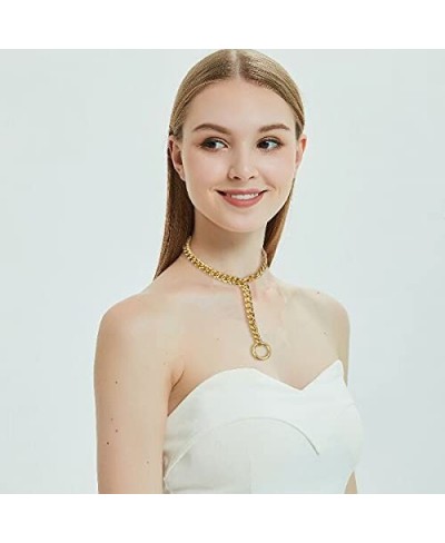 Womens Choker Chain 18K Gold Cuban Link Adjustable with O Ring Belt tail 0.4inch wide Punk Rock Stainless Steel Gift for her ...