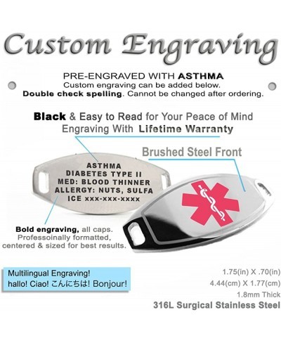 Pre-Engraved & Customized Asthma Medical Alert ID Bracelet Pink Wallet Card Incld $30.67 Identification