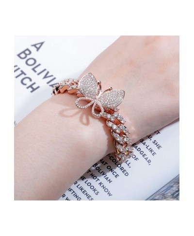 Butterfly Cuban Necklace Crystal Collars Cuban Link Chain Iced Bling Butterfly for Women Hip Hop Rapper Jewelry $13.20 Link