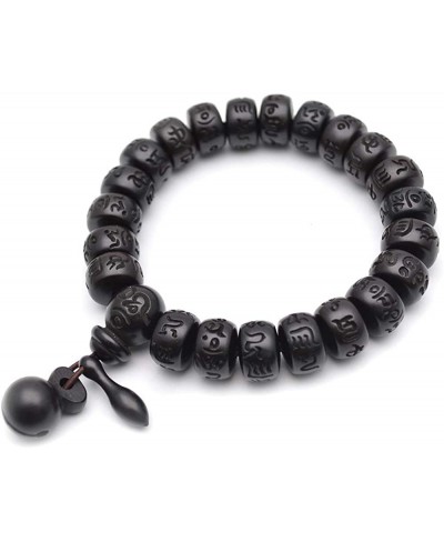 Natural Black Jujube Wood Rondelle Beads Bracelets Carved Words Om Mani Padme Hum $16.07 Stretch