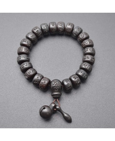Natural Black Jujube Wood Rondelle Beads Bracelets Carved Words Om Mani Padme Hum $16.07 Stretch