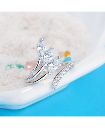 S925 Silver Plated Cubic zirconia Angel feather wing Palm Women Open Band Ring adjustable $10.95 Bands