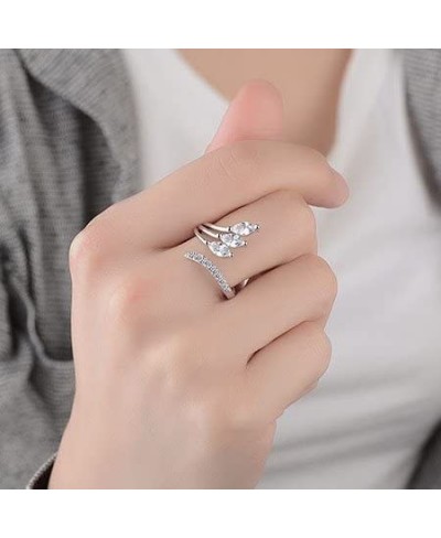 S925 Silver Plated Cubic zirconia Angel feather wing Palm Women Open Band Ring adjustable $10.95 Bands