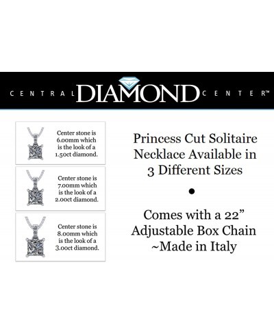Princess Cut Solitaire Necklace 4 Prong Sterling Silver w/Pure Brilliance Zirconia 6.0mm 7.0mm & 8.0mm $40.24 Pendant Necklaces