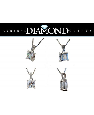 Princess Cut Solitaire Necklace 4 Prong Sterling Silver w/Pure Brilliance Zirconia 6.0mm 7.0mm & 8.0mm $40.24 Pendant Necklaces