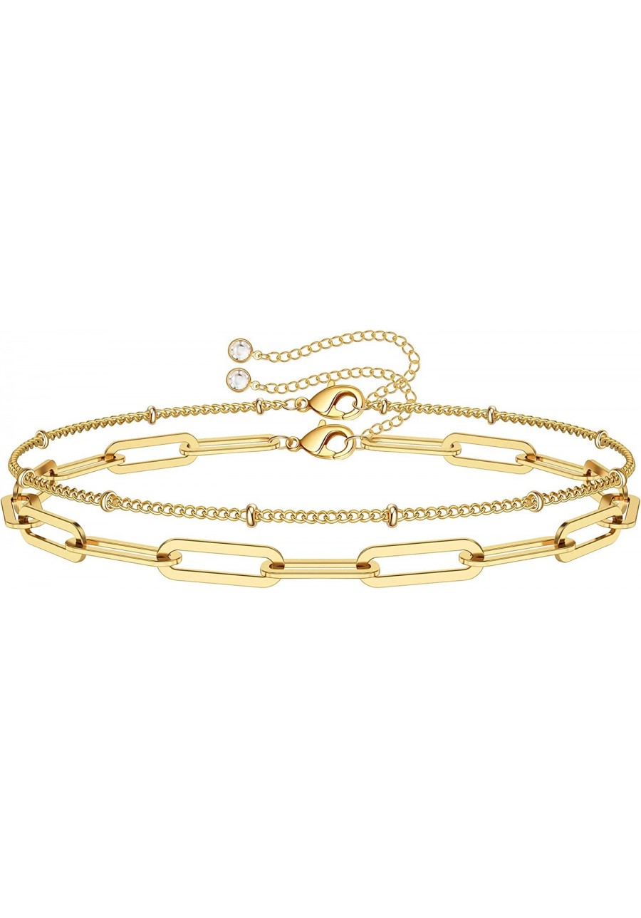 Dainty Layered Bracelets for Women 14K Gold Filled Layering Oval Chain Bracelet Handmade Turquoise Evil Eye Pearl Bar Circle ...