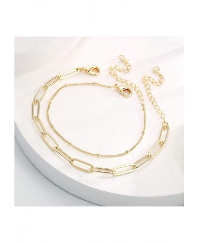 Dainty Layered Bracelets for Women 14K Gold Filled Layering Oval Chain Bracelet Handmade Turquoise Evil Eye Pearl Bar Circle ...