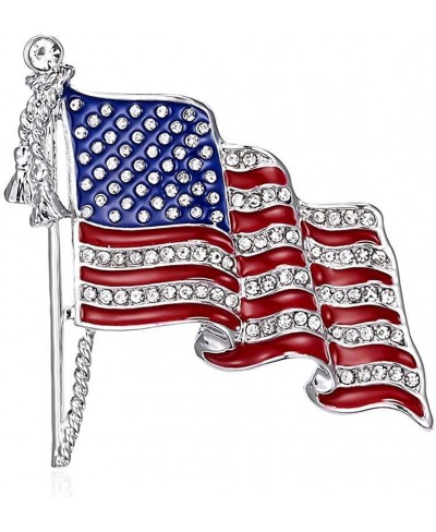 2 Pack American Flag Lapel Pins – Silver Tone Crystal Rhinestone Brooches Usa Metal Enamel Waving Flag Pins Us Patriotic Badg...