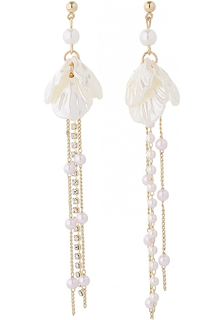 Long Pearl Earrings Gold Long Tassel Pearl Earrings for Women Simulated Shell Pearl Earrings White Pearl Dangle Earrings Drop...