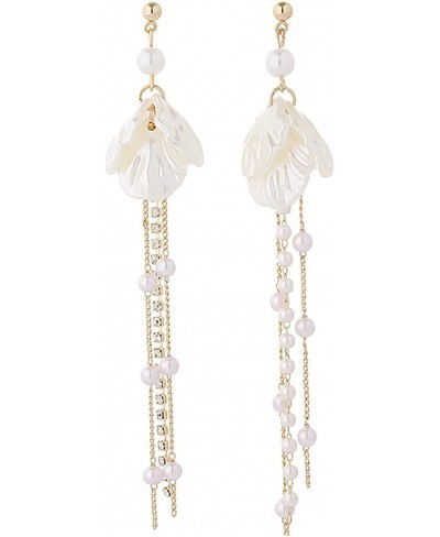 Long Pearl Earrings Gold Long Tassel Pearl Earrings for Women Simulated Shell Pearl Earrings White Pearl Dangle Earrings Drop...