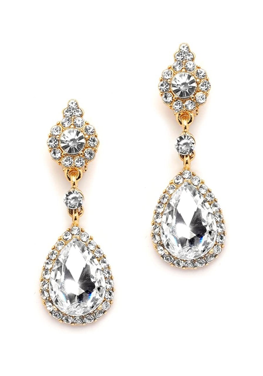 Gold Clip-On Earrings with Austrian Crystal Teardrop Dangles - Prom & Bridal Chandelier Clip Ons $18.57 Clip-Ons