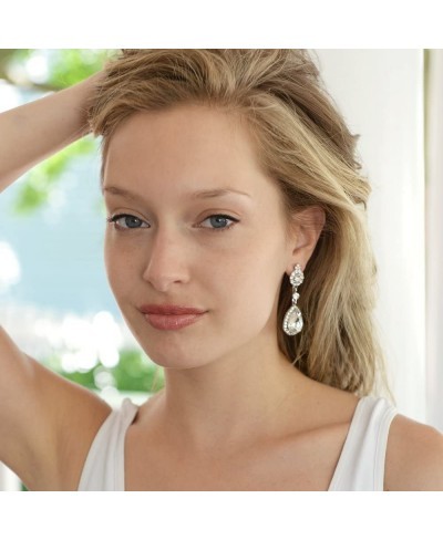 Gold Clip-On Earrings with Austrian Crystal Teardrop Dangles - Prom & Bridal Chandelier Clip Ons $18.57 Clip-Ons