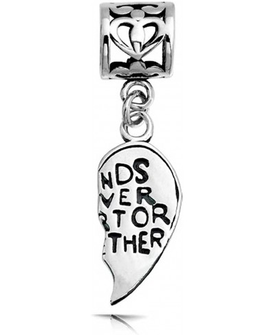 BFF Forever Words Best Friends Puzzle Two Piece Split Heart Shape Dangle Bead Charm Oxidized .925 Sterling Silver Fits Europe...