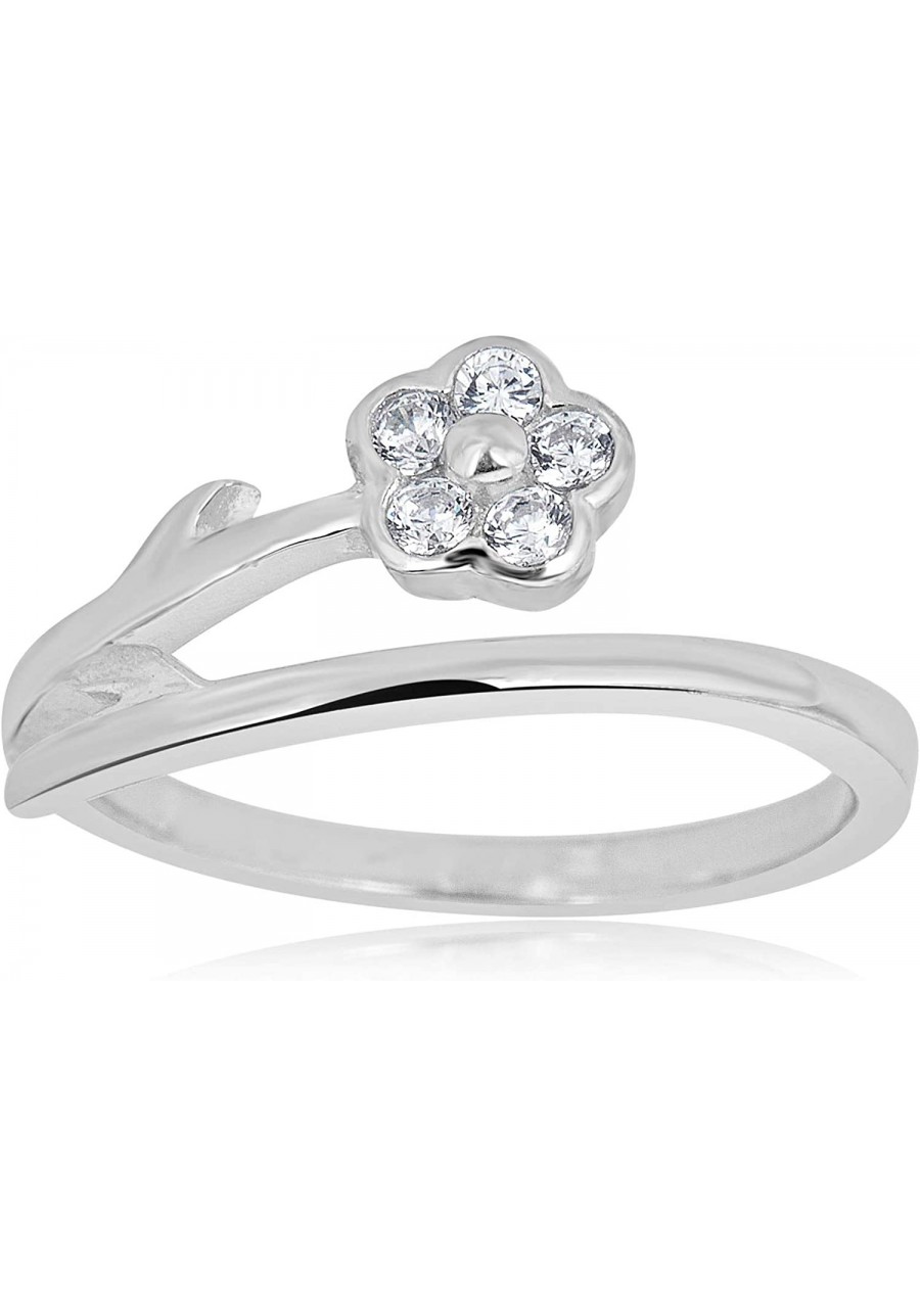 925 Sterling Silver Adjustable Bypass Flower Toe Ring with Simulated Diamond CZ $23.62 Toe Rings