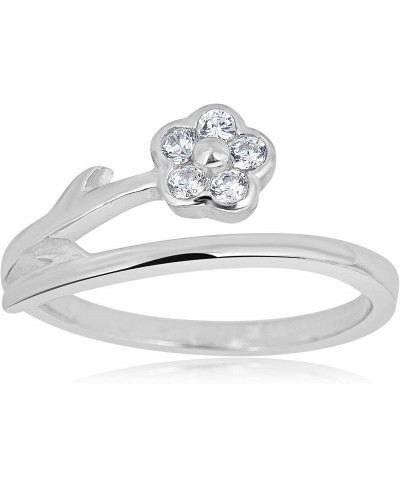 925 Sterling Silver Adjustable Bypass Flower Toe Ring with Simulated Diamond CZ $23.62 Toe Rings