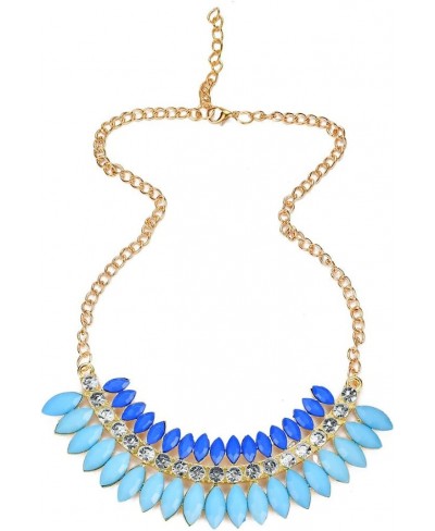 Gold Tone Fashion Statement Bib Necklace w/Colored Marquise Shaped Acrylic Stones & Crystals $13.03 Chains