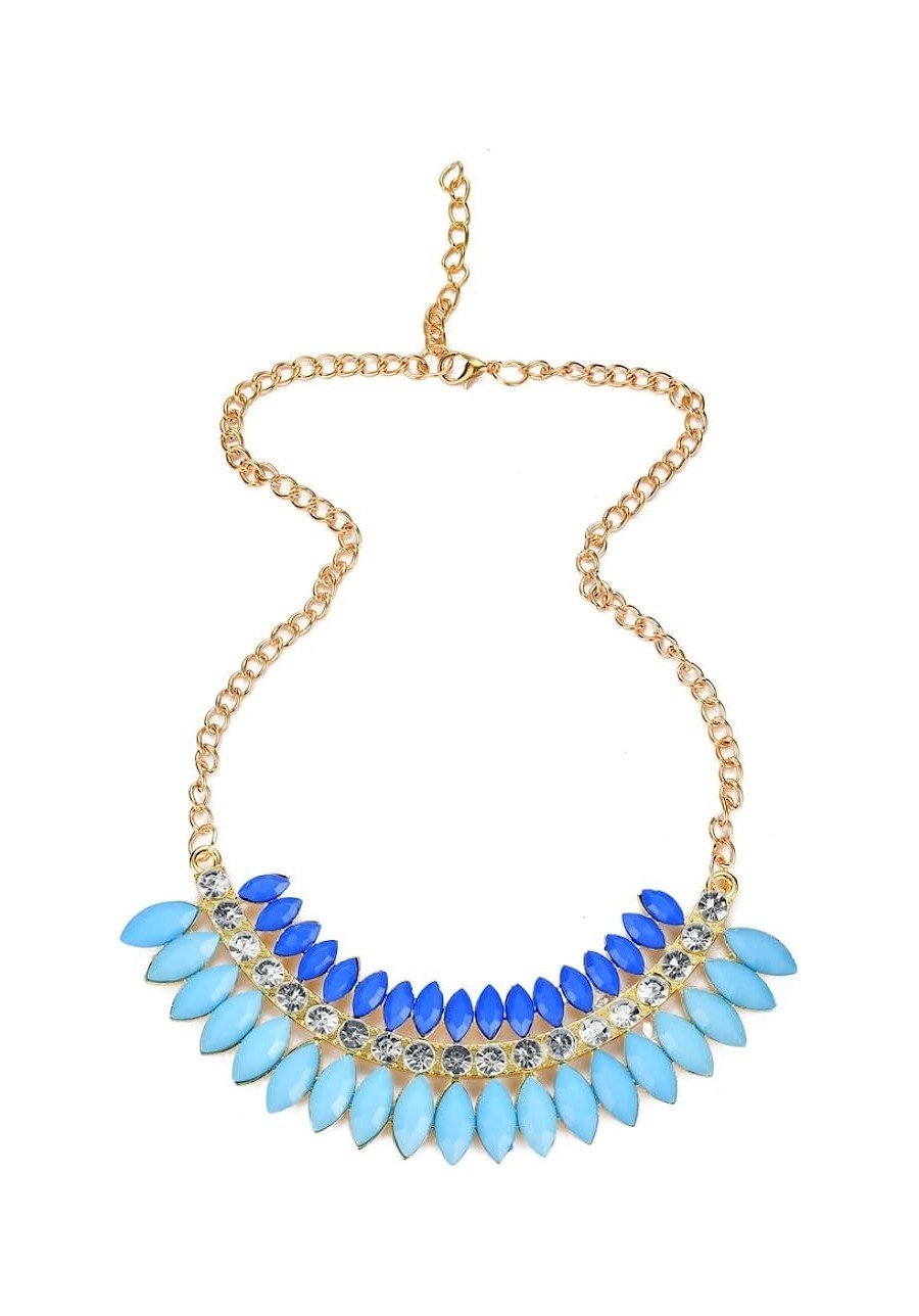 Gold Tone Fashion Statement Bib Necklace w/Colored Marquise Shaped Acrylic Stones & Crystals $13.03 Chains