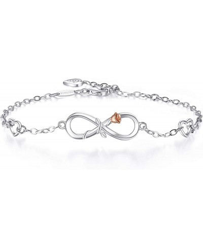 Infinity Bracelet for Women 925 Sterling Silver Rose Flower Sideways Dainty Cross Faith Religious Bracelet Birthday Anniversa...