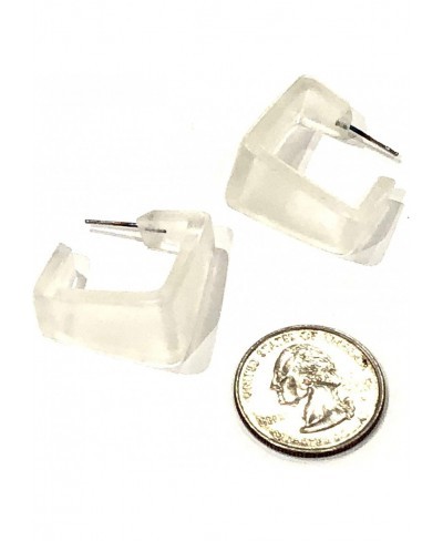 Clear Frosted Acrylic Square Hoop Earrings Vintage Lucite Jewelry 1 Inch $17.61 Hoop
