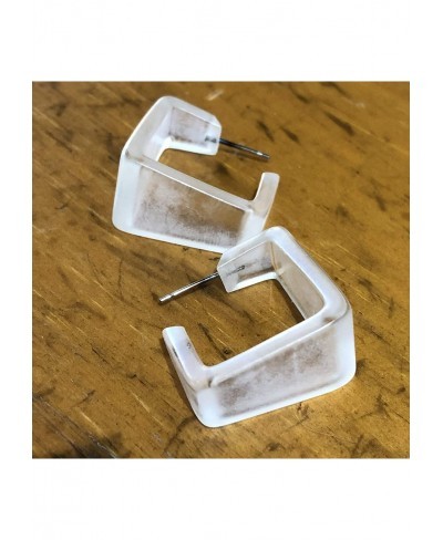 Clear Frosted Acrylic Square Hoop Earrings Vintage Lucite Jewelry 1 Inch $17.61 Hoop