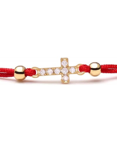 CZ Stones Gold Little Cross Charm Red String Protection Bracelet $25.71 Strand