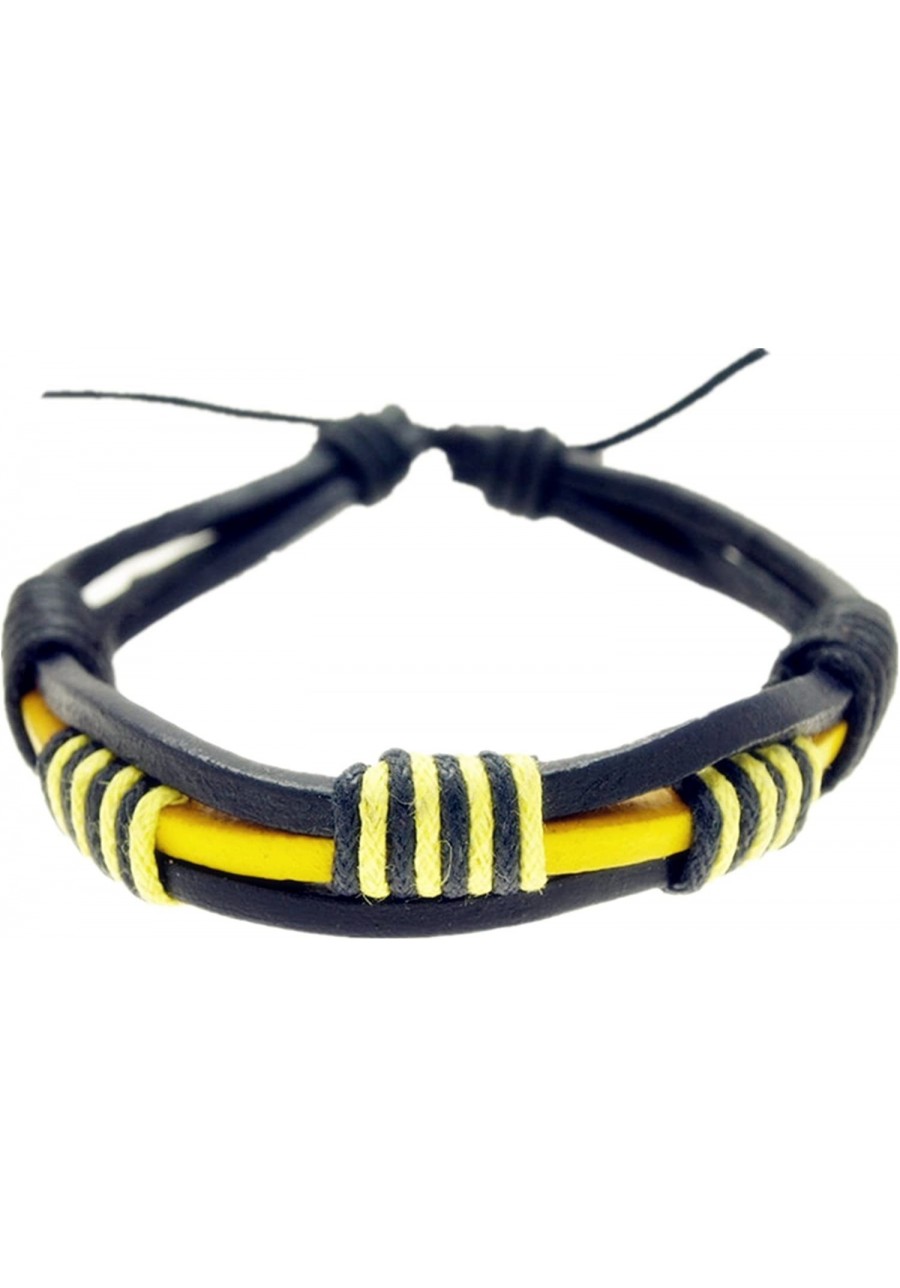 Yellow Three Strands Knotted Unisex Mens Womens Leather Wrap Bracelet Adjustable 6.5" to 10 $8.97 Link