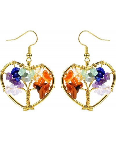 Colorful Crystal Drop Earrings for Women Fashion 18k Gold Plated Stainless Steel Tree of Life Earrings $16.56 Drop & Dangle