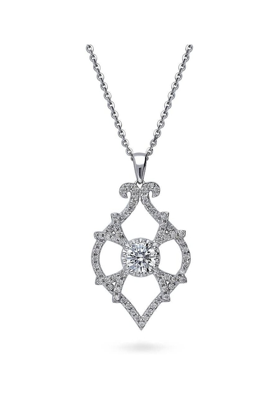 Rhodium Plated Sterling Silver Cubic Zirconia Statement Woven Art Deco Fashion Pendant Necklace $24.90 Pendant Necklaces
