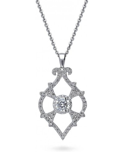 Rhodium Plated Sterling Silver Cubic Zirconia Statement Woven Art Deco Fashion Pendant Necklace $24.90 Pendant Necklaces