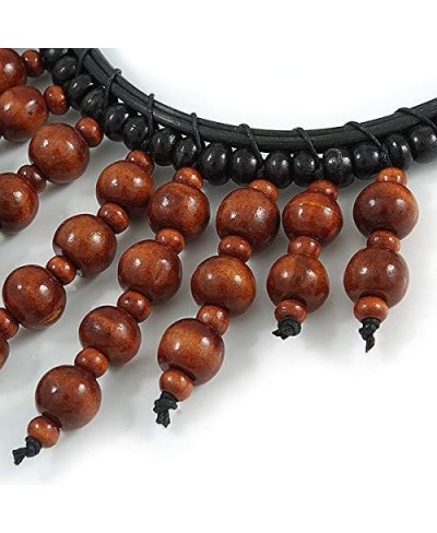 Statement Brown Wood Bead Fringe with Rubber Cord Necklace - 46cm L/ 11cm Front Drop $14.67 Chains