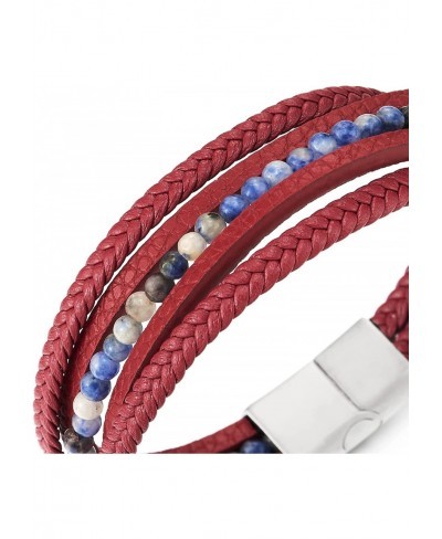 Multi-Strand Dark Blue Gem Stone Beads Chain Braided Leather Bracelet Wristband Steel Magnetic Clasp $20.00 Strand