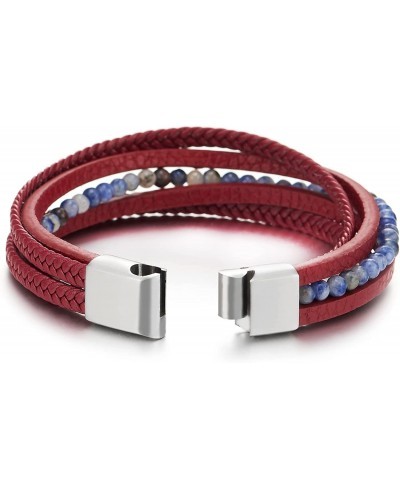 Multi-Strand Dark Blue Gem Stone Beads Chain Braided Leather Bracelet Wristband Steel Magnetic Clasp $20.00 Strand
