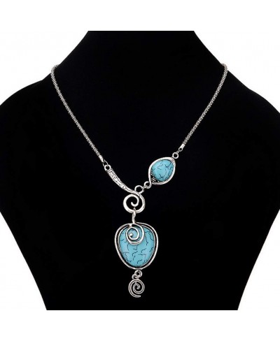 Heart Turquoise Pendant Necklace Bohemian Ethnic Women Chain Vintage Jewelry $9.63 Chains