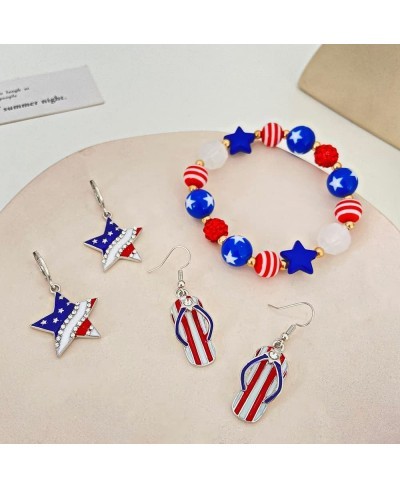 Independence Day Earrings Bracelet Necklace Set American Flag 4th of July Earrings for Women Girls $10.49 Jewelry Sets