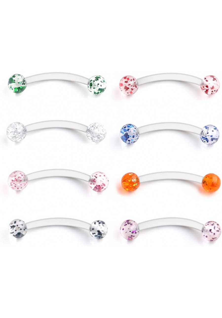 Glitter Bioflex Acrylic Curved Barbell Snake Eyes Tongue Ring Retainer Piercing 14G 8PCS $10.76 Piercing Jewelry