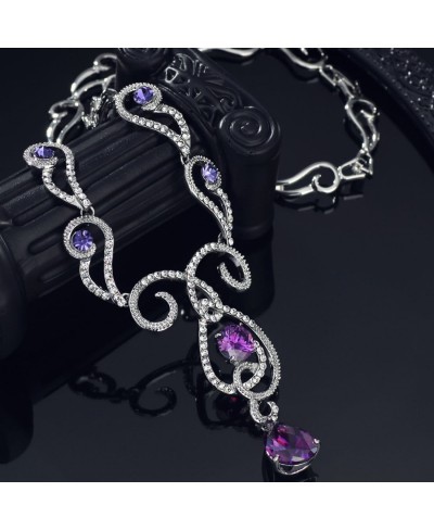 Purple Cubic Zirconia Teardrop Jewelry Set Necklace Earrings Wedding Bridal Women Jewelry embellished with Crystals from Swar...