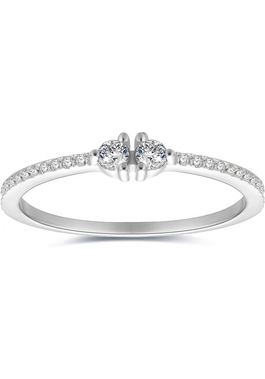 Rhodium Plated Sterling Silver 925 Delicate CZ Wedding Band Paved Ring $18.57 Bands