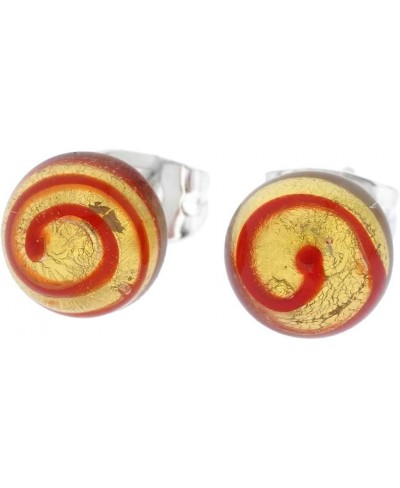 Murano Glass Ball Stud Earrings - Red Swirl $27.35 Stud